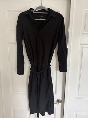 Black midi Shirt Dress with tie waist